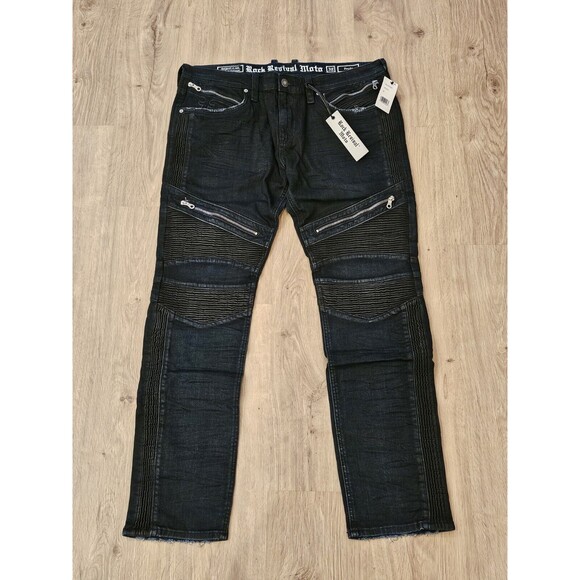 Rock Revival Men's Blue Frady Moto Skinny Fit Jeans Size 38x32 NWT